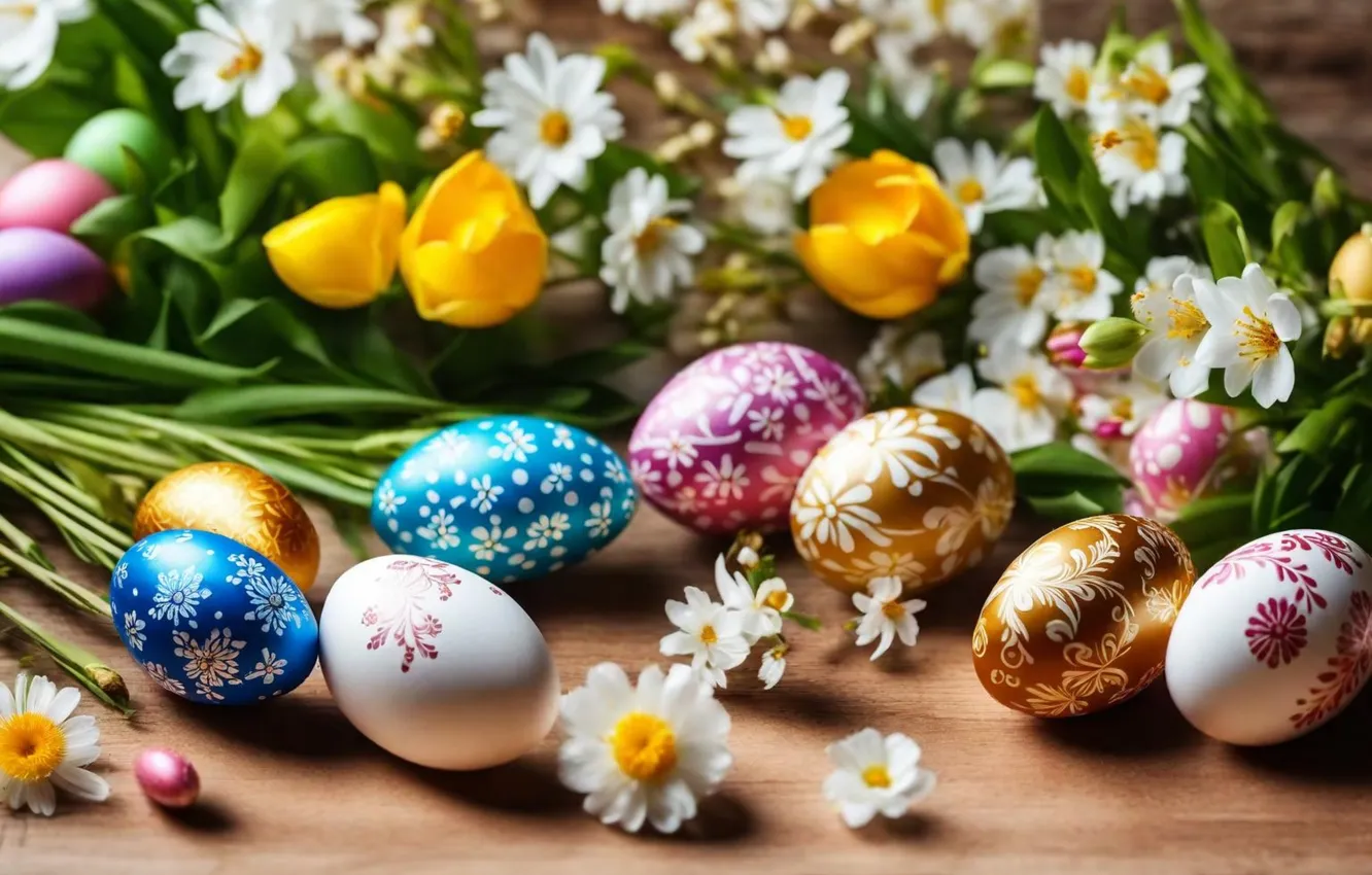 Фото обои цветы, яйца, весна, colorful, Пасха, happy, flowers, spring