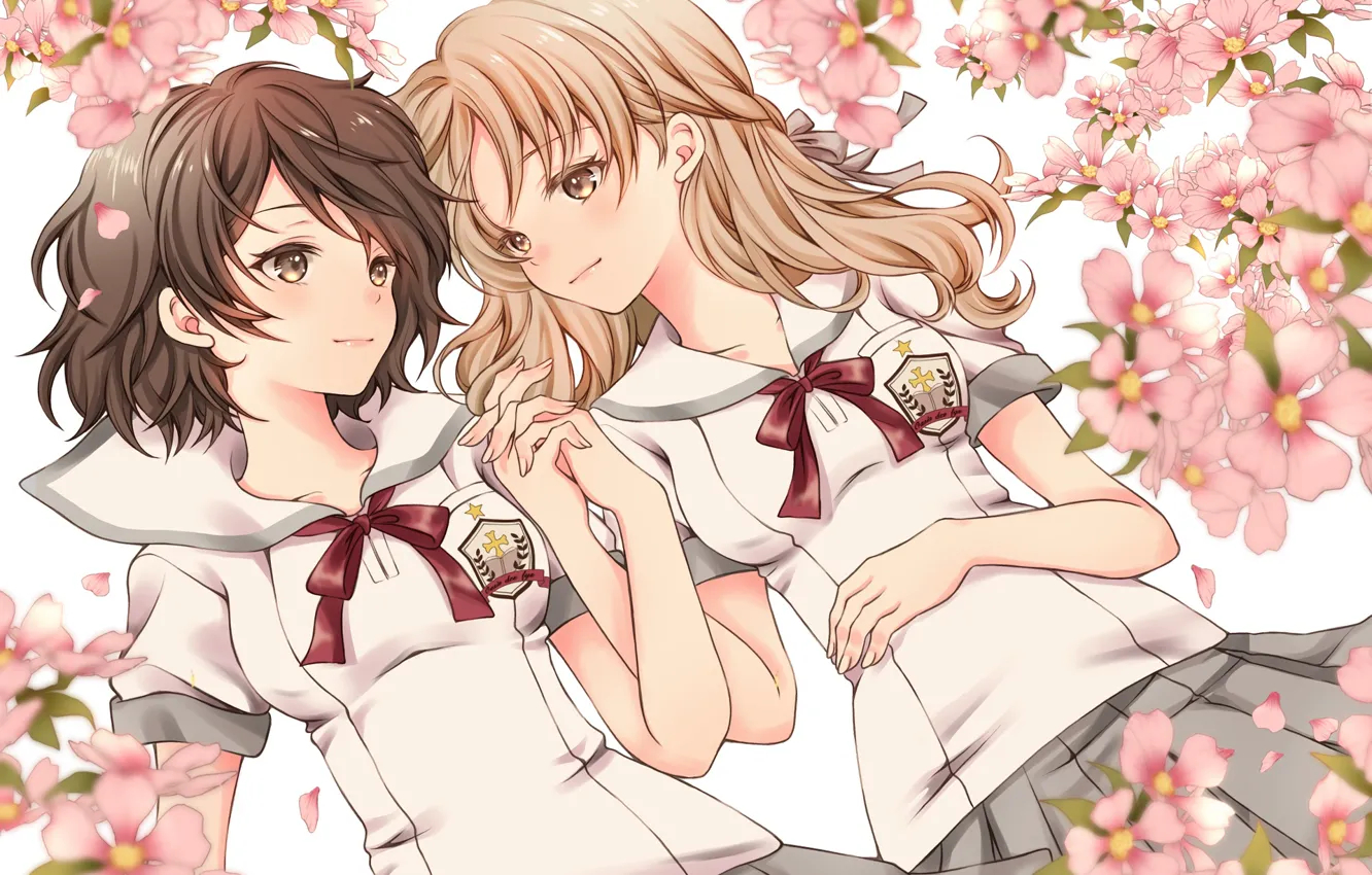 Фото обои цветы, девочки, аниме, розовые