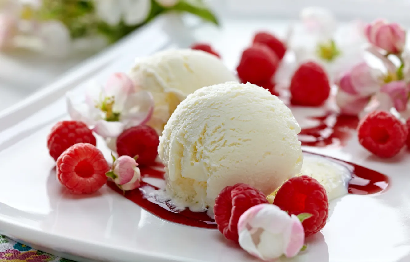 Фото обои ягоды, малина, мороженое, десерт, сладкое, sweet, yammy, dessert