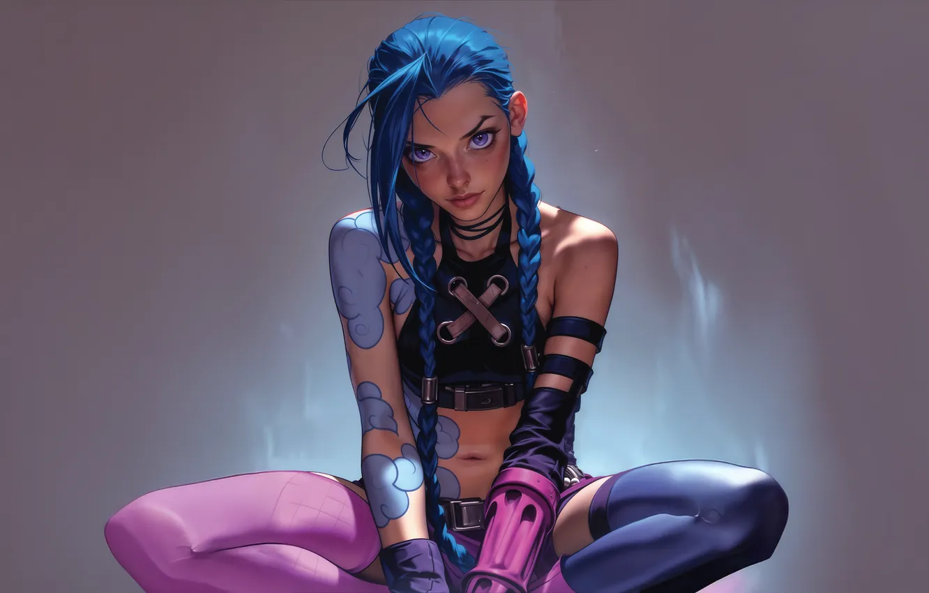 Фото обои Girl, League of Legends, LoL, Jinx, Blue Hair, AI Art, AI Generated