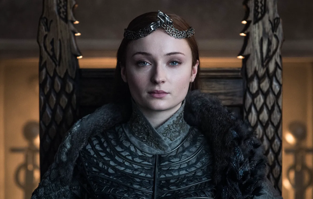 Фото обои Queen, Women, Game of Thrones, Crown, Movie, Celebrity, Sophie Turner, Throne