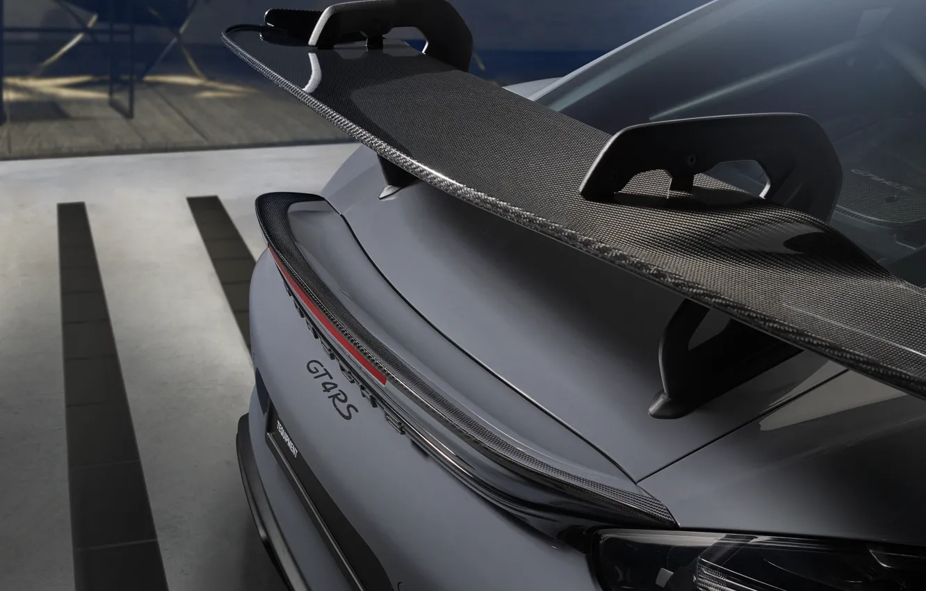 Фото обои Porsche 718 Cayman GT4 RS Manthey Kit, rear wing, Cayman, Porsche, carbon fiber, 718