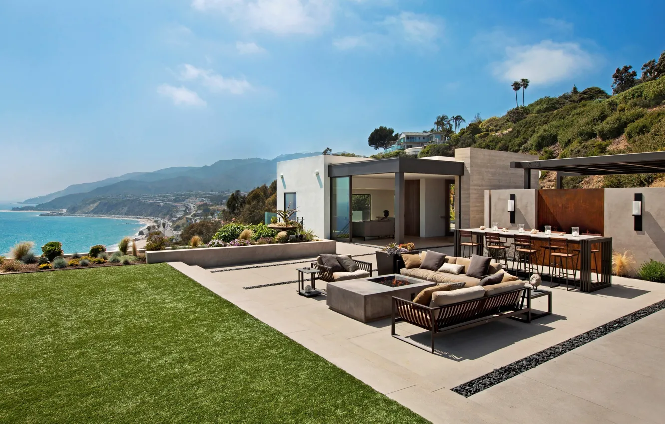Фото обои побережье, вилла, очаг, California, терраса, Pacific Palisades, by Shubin + Donaldson Architects, Revello Residence