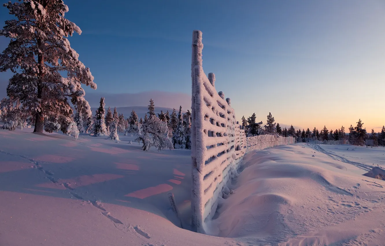 Фото обои Природа, Зима, Забор, Снег