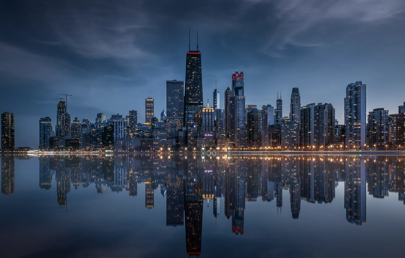 Фото обои World, USA, Illinois, Urban, Skyline, Reflections, Skyscrapers, United States of America
