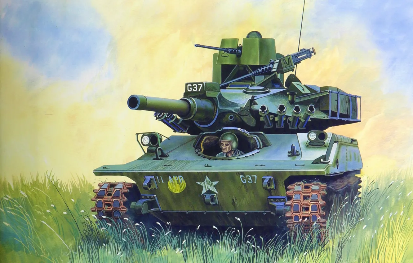 Фото обои weapon, war, art, painting, tank, M551 Sheridan