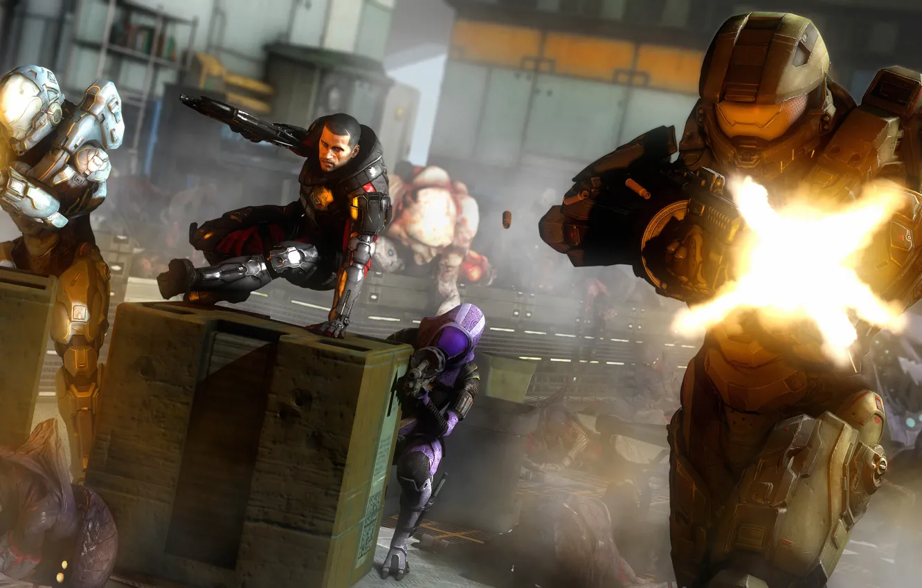 Фото обои mass effect, shepard, halo, quarian, tali zorah, Tali'Zorah nar Rayya, master chief, John-117
