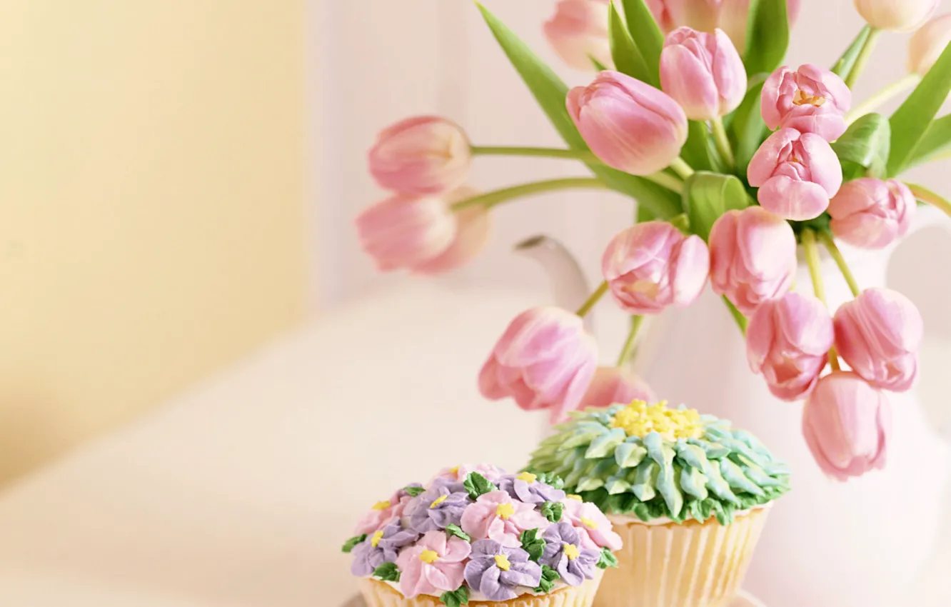 Фото обои цветы, пирожное, кондитерские изделия