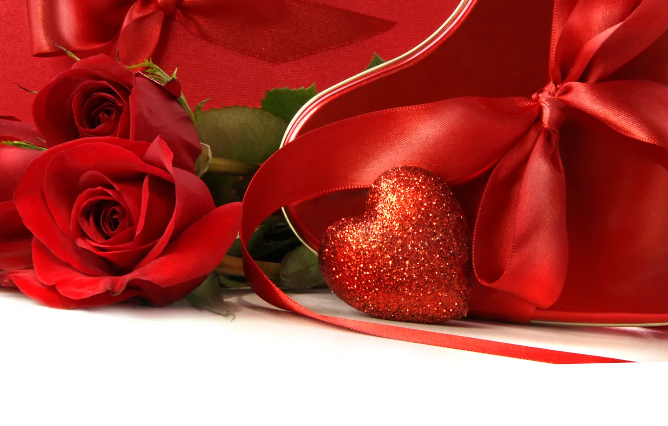 Фото обои праздник, роза, rose, сердечко, бантик, heart, ленточка, Valentine's day