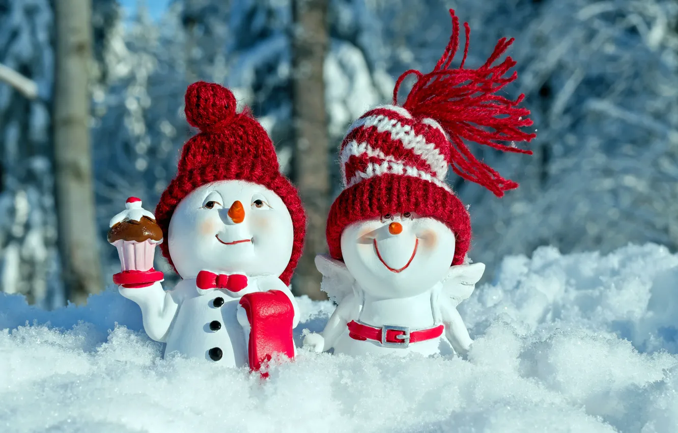 Фото обои снеговики, фигуры, поздравление, забава, смешные, рождественский мотив