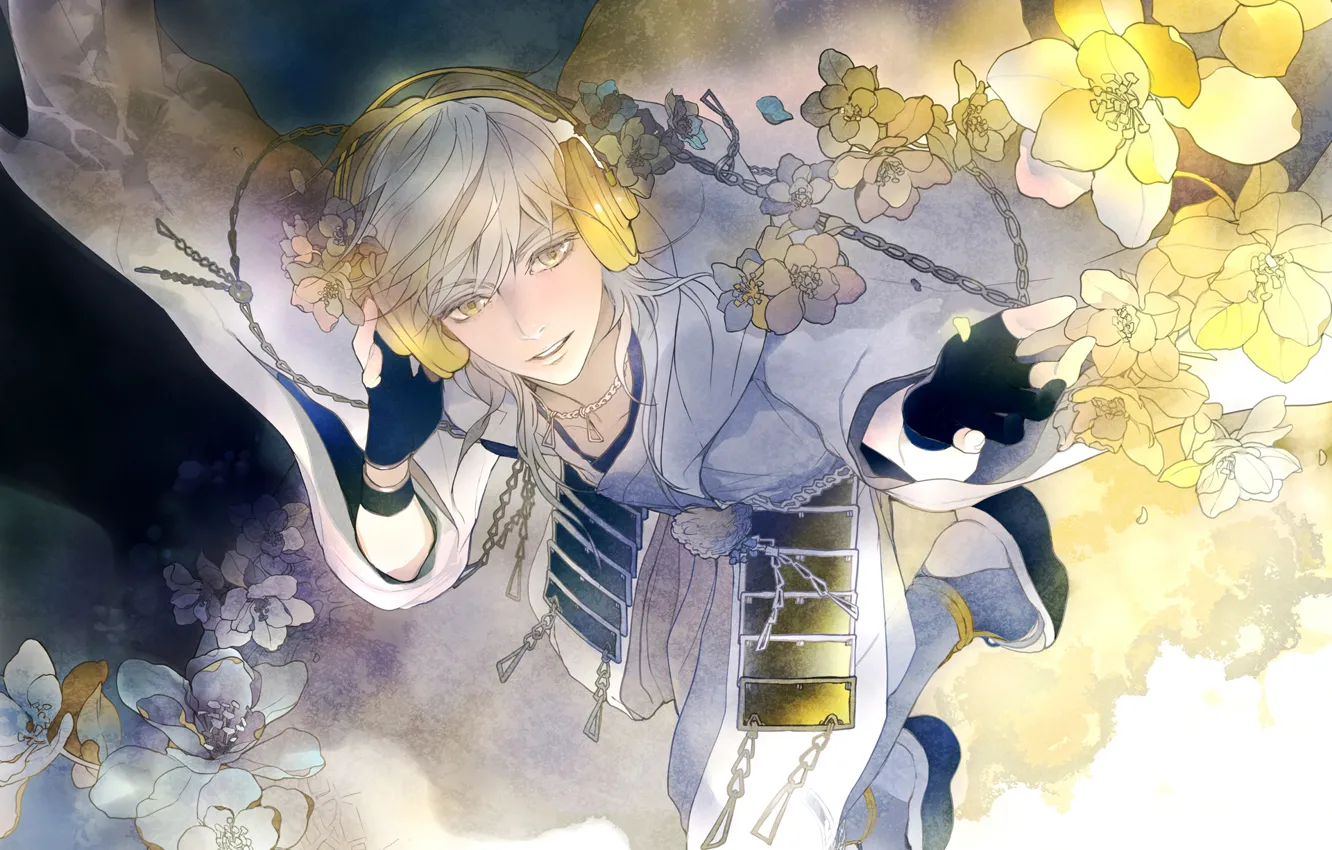 Фото обои цветы, арт, мужчина, Touken Ranbu, Цурумару Кунинага, Tsurumaru Kuninaga, vovo