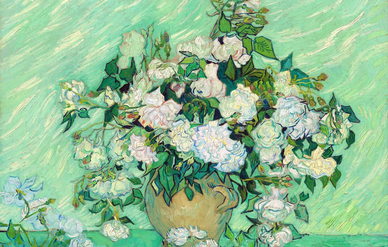 Фото обои Картина, Розы, Винсент Ван Гог, Vincent van Gogh, Нидерландский художник-постимпрессионист