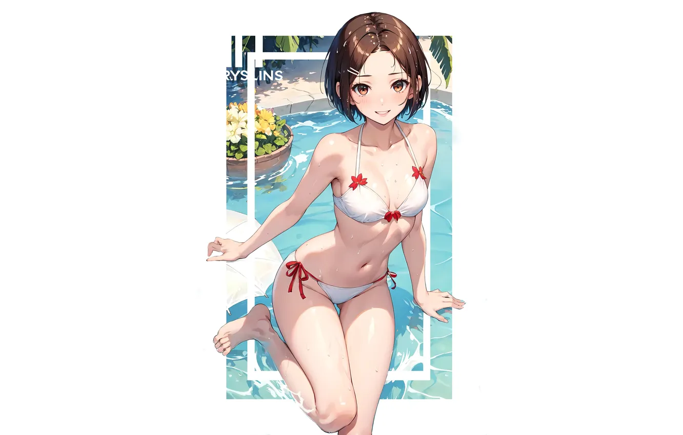Фото обои girl, hot, sexy, wet, pool, hot girl, sexy girl, anime