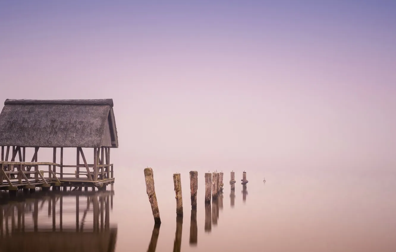 Фото обои мост, туман, озеро