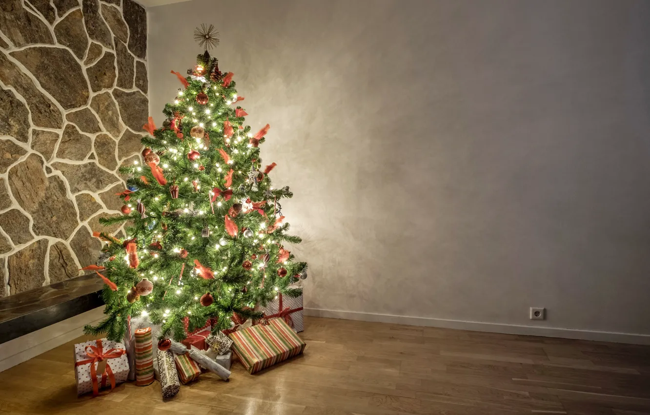 Фото обои украшения, елка, свечи, Новый Год, Рождество, подарки, Christmas, Xmas