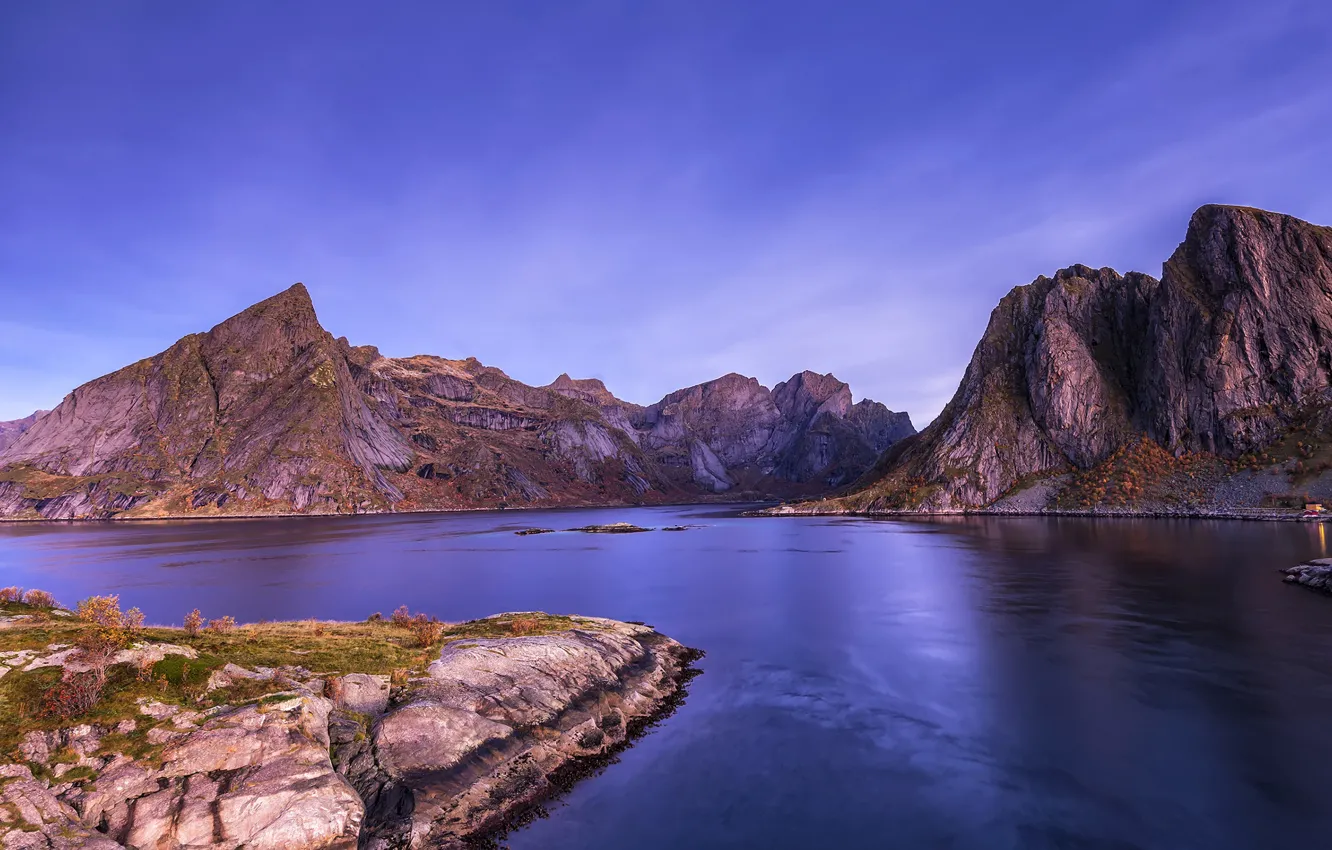 Фото обои горы, Норвегия, залив, Norway, Лофотенские острова