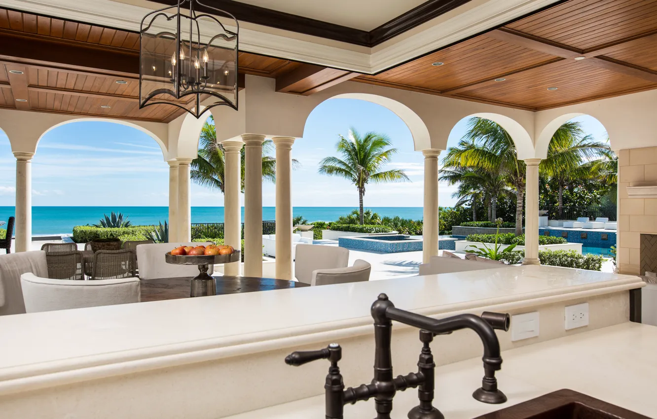 Фото обои pool, ocean, luxury, terrace, palm