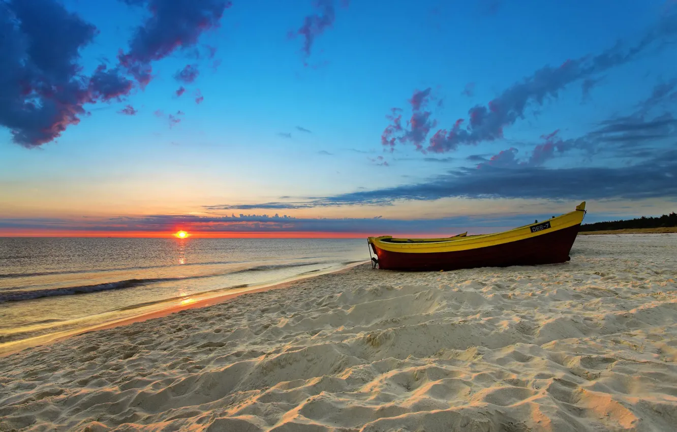 Фото обои Beach, Sunset, Sands, Boat