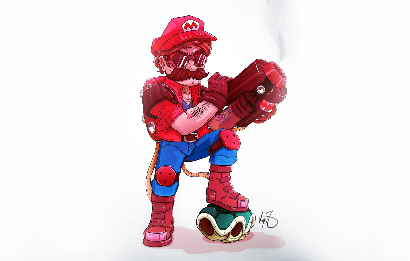 Фото обои Gun, Art, Mario, Concept Art, Minimalism, Characters, Super Mario, by Kevin Zapata