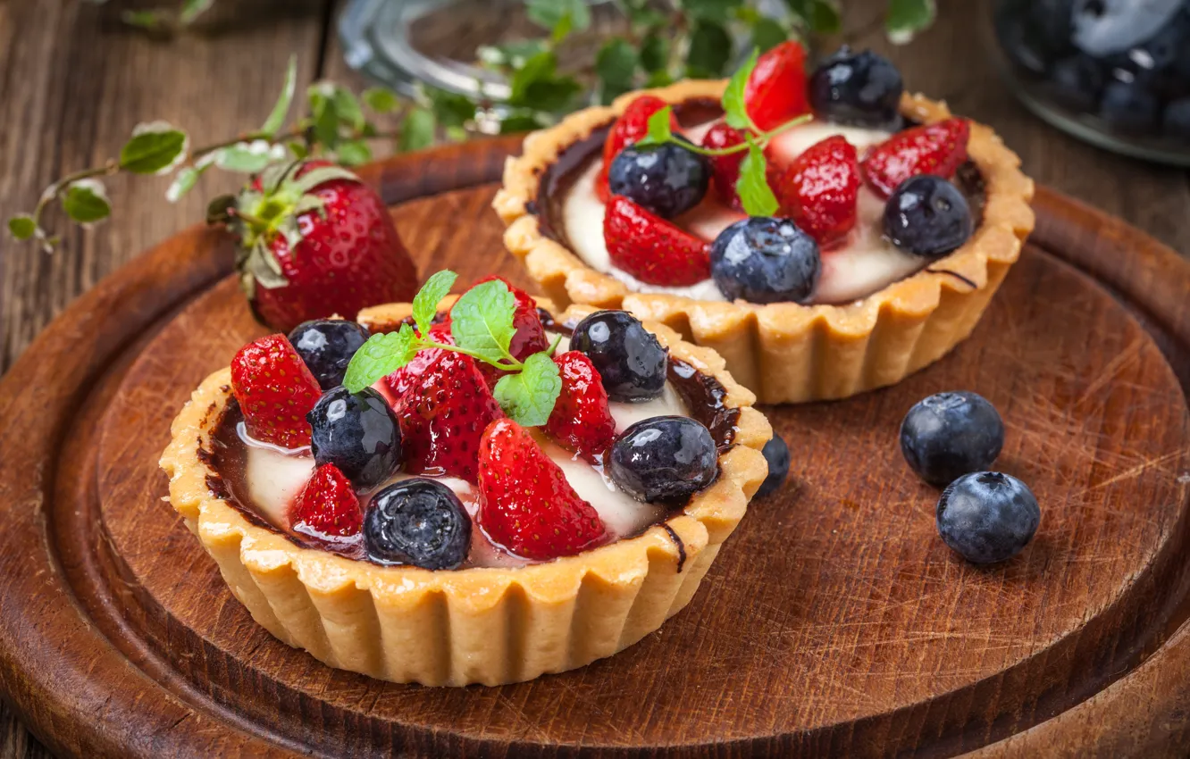 Фото обои ягоды, черника, клубника, корзинка, десерт, cream, dessert, berries