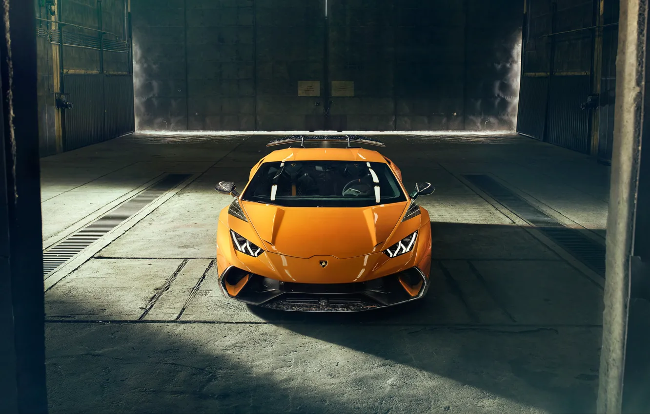 Фото обои Lamborghini, вид спереди, 2018, Performante, Novitec, Huracan