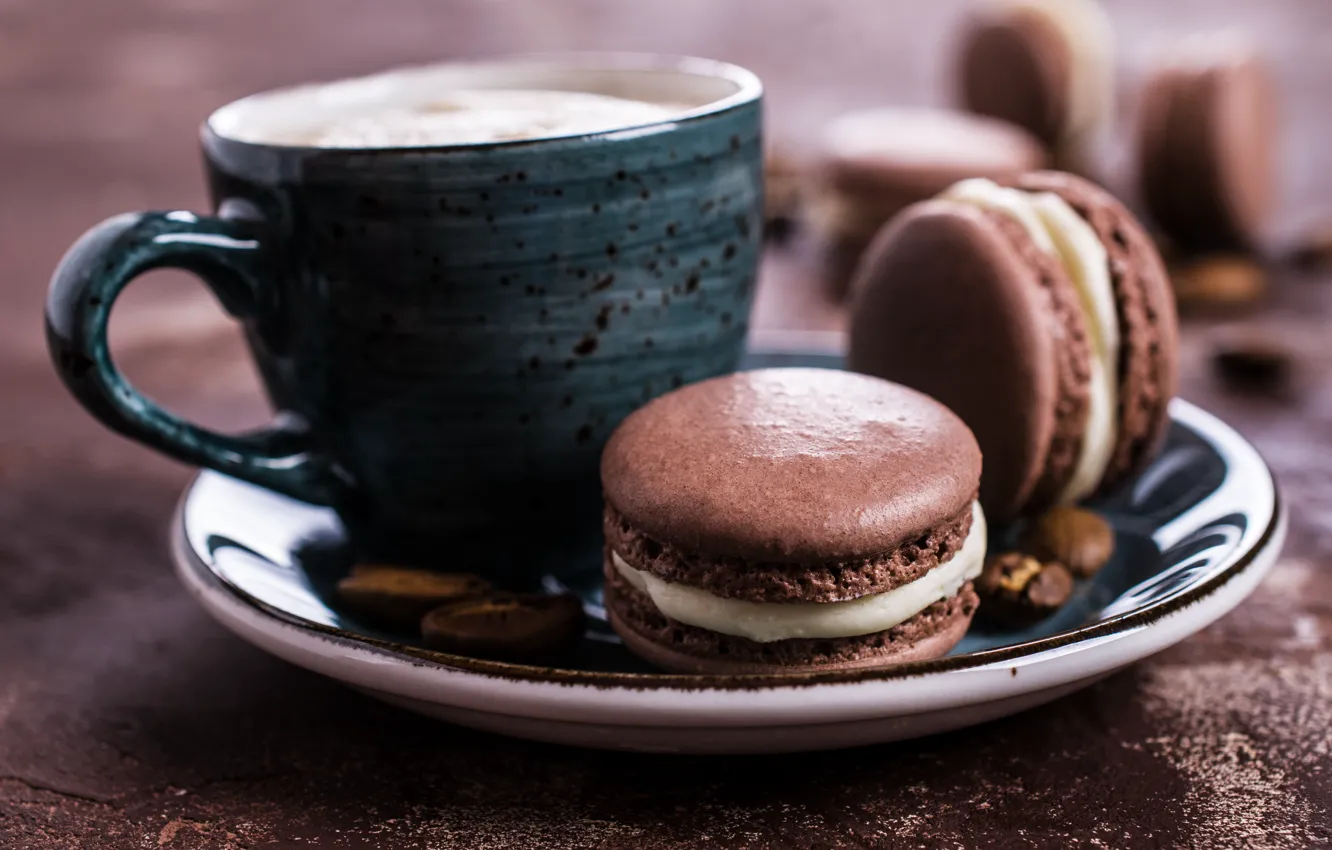 Фото обои кофе, печенье, крем, десерт, выпечка, coffee cup, cookies, macaron