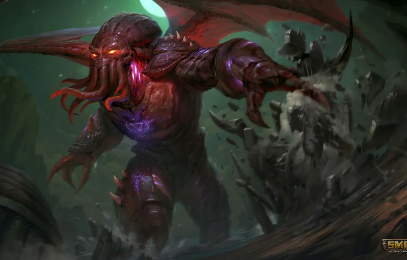 Фото обои существо, демон, Cthulhu, бежит, Smite