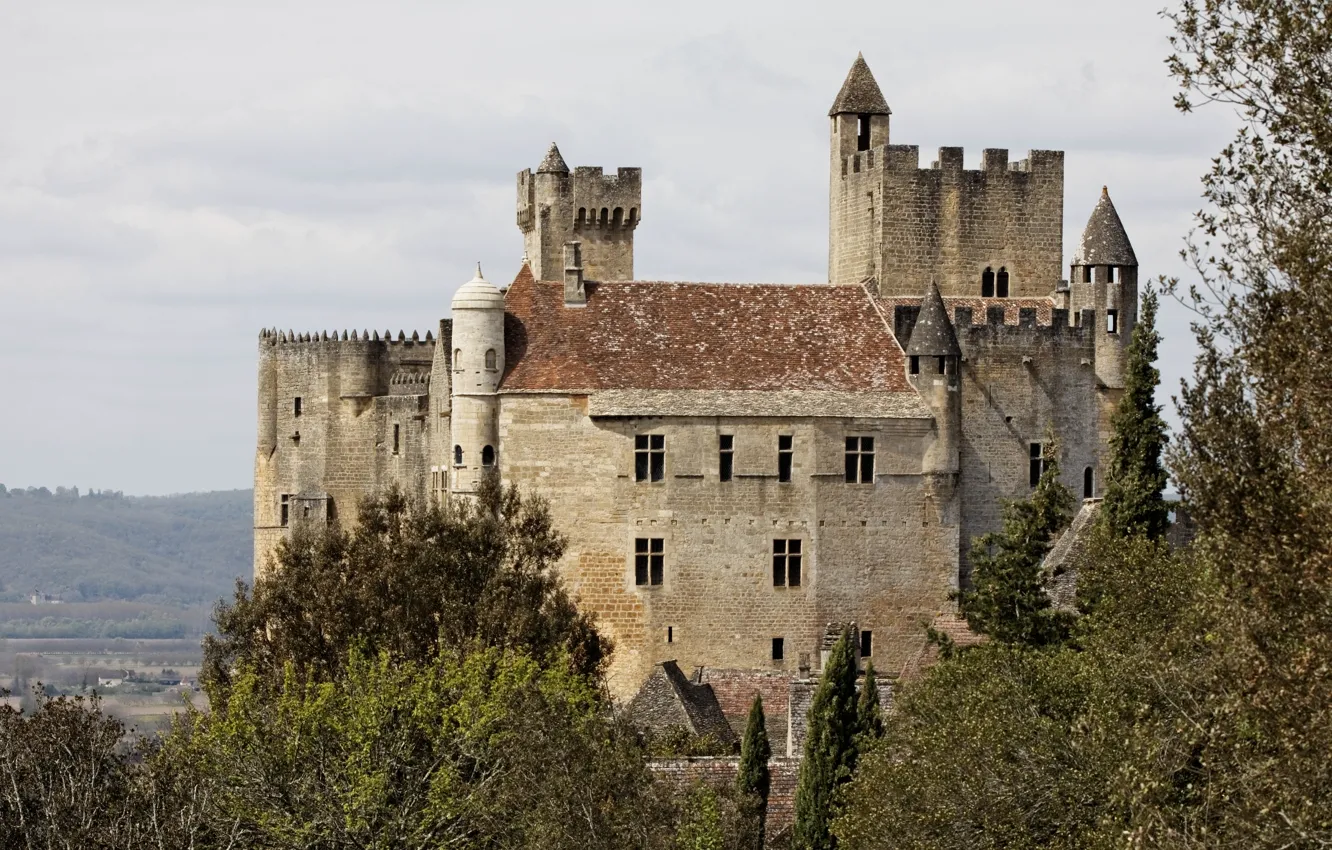 Фото обои небо, деревья, Франция, средневековая архитектура, замок Бенак