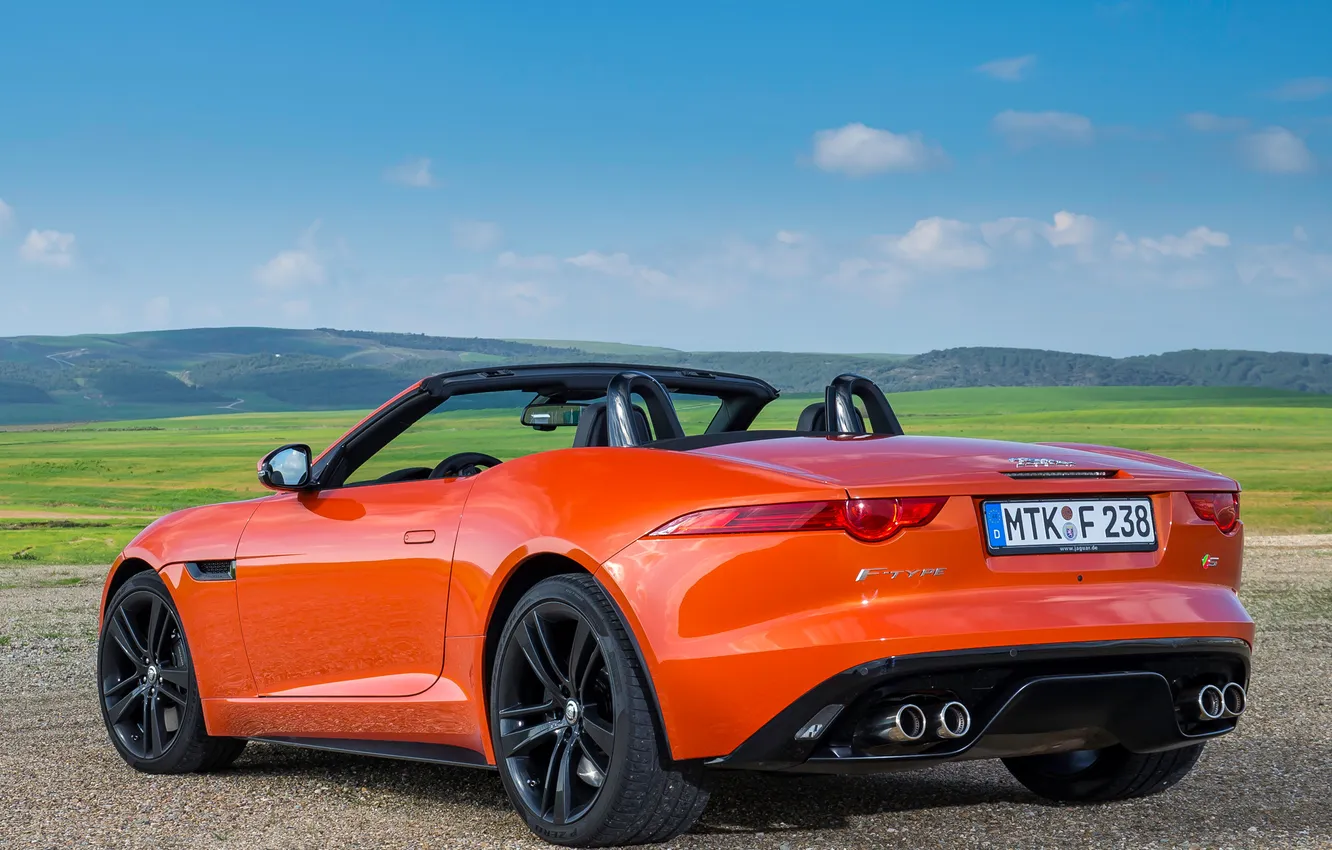 Фото обои Jaguar, спорткар, кабриолет, вид сзади, F-Type, V8 S