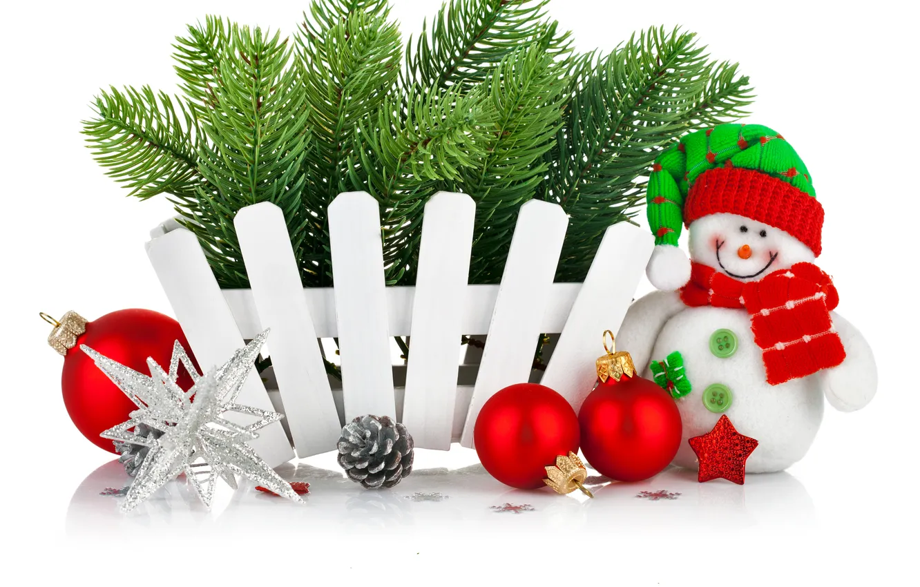 Фото обои звезды, украшения, снежинки, праздник, шары, игрушки, Рождество, снеговик