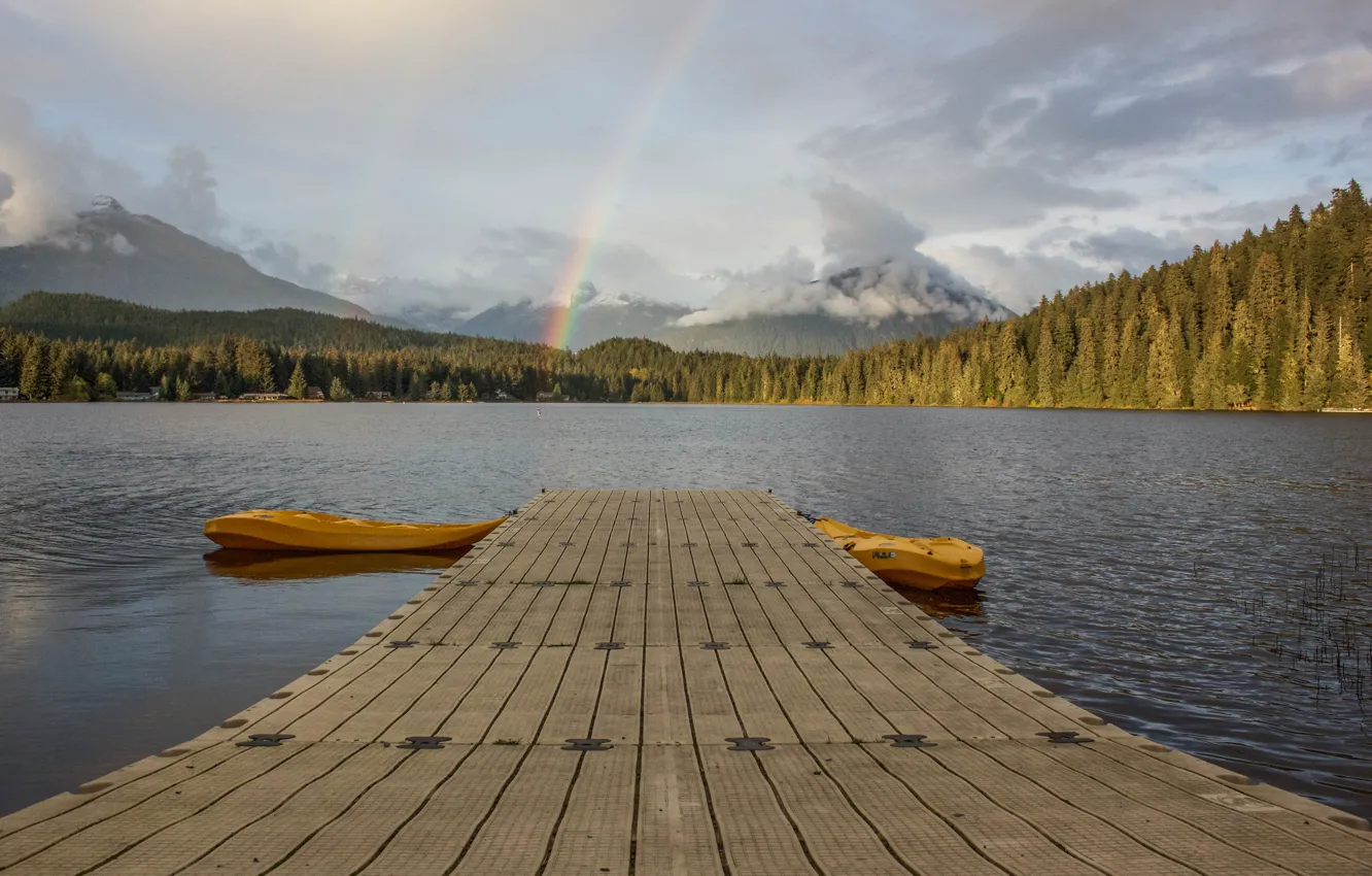 Фото обои rainbow, lake, pier, dock