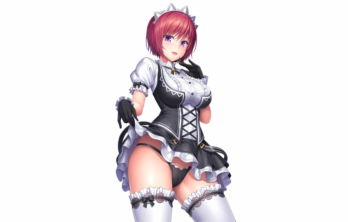 Фото обои girl, sexy, lingerie, pantsu, panties, thighhighs, red hair, dress