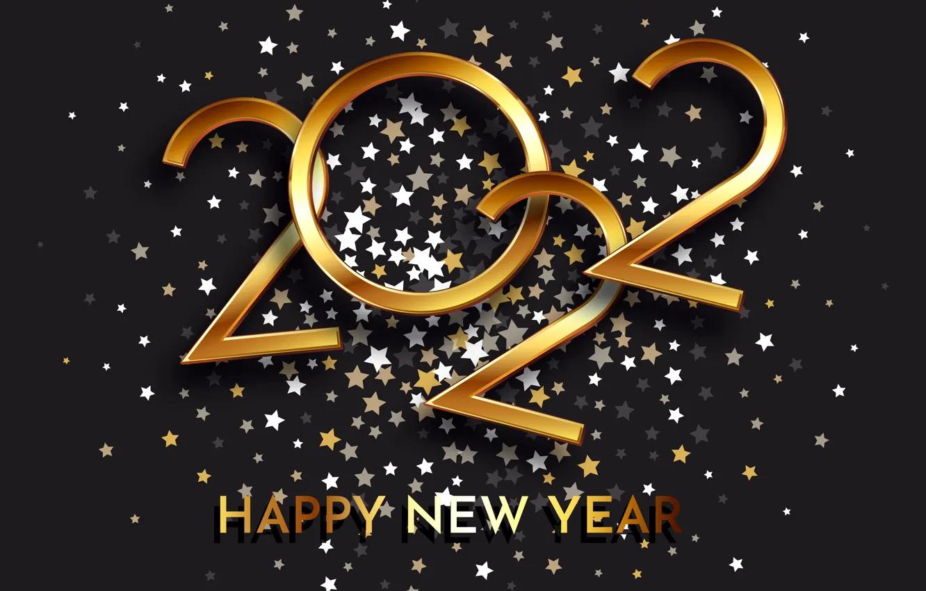 Фото обои золото, цифры, Новый год, golden, черный фон, new year, happy, decoration