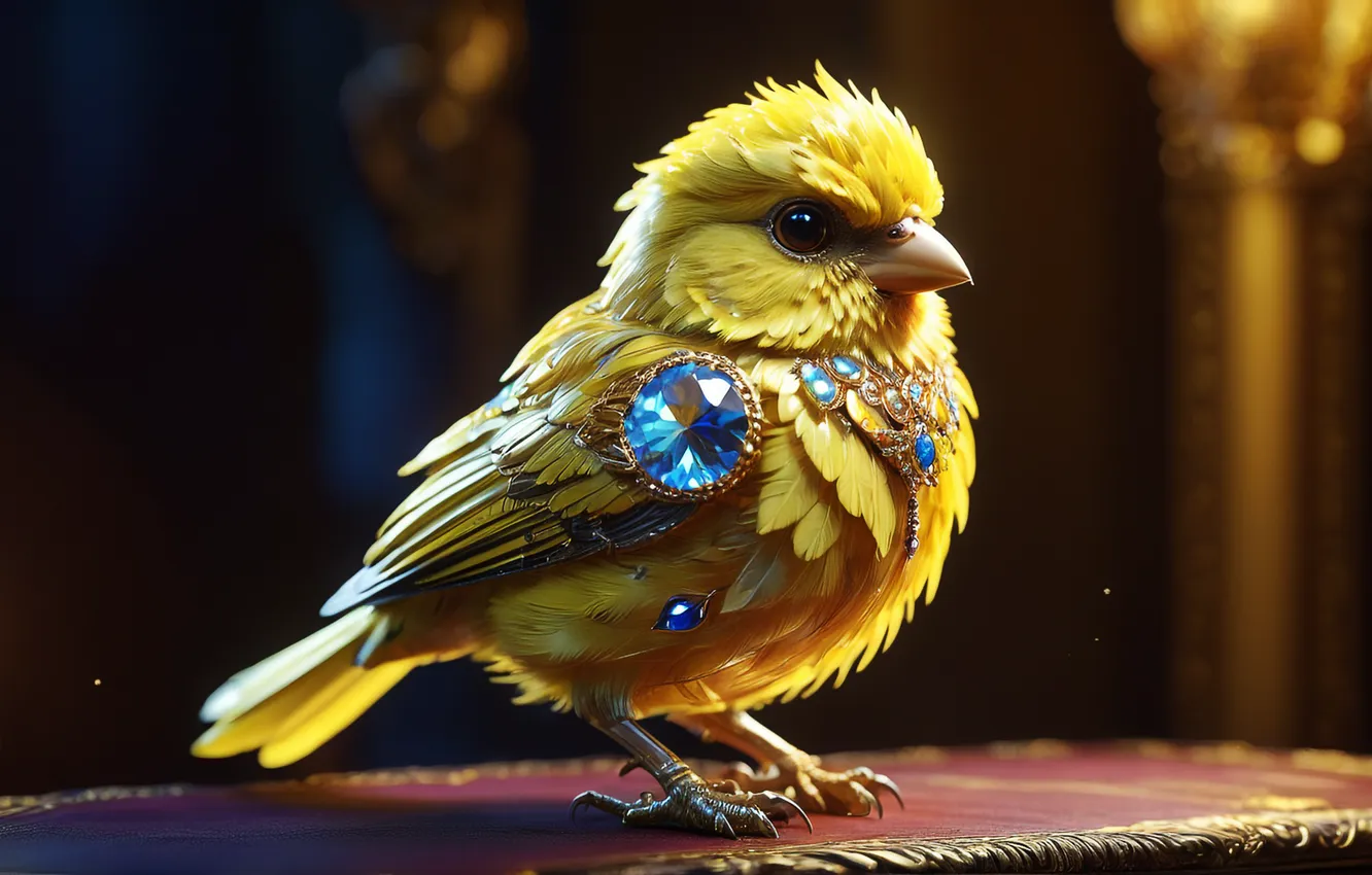 Фото обои yellow, birds, jewel, AI art