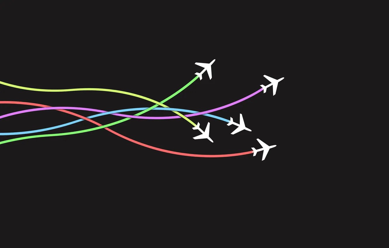 Фото обои выбор, разные пути, белые самолетики, цветные линии