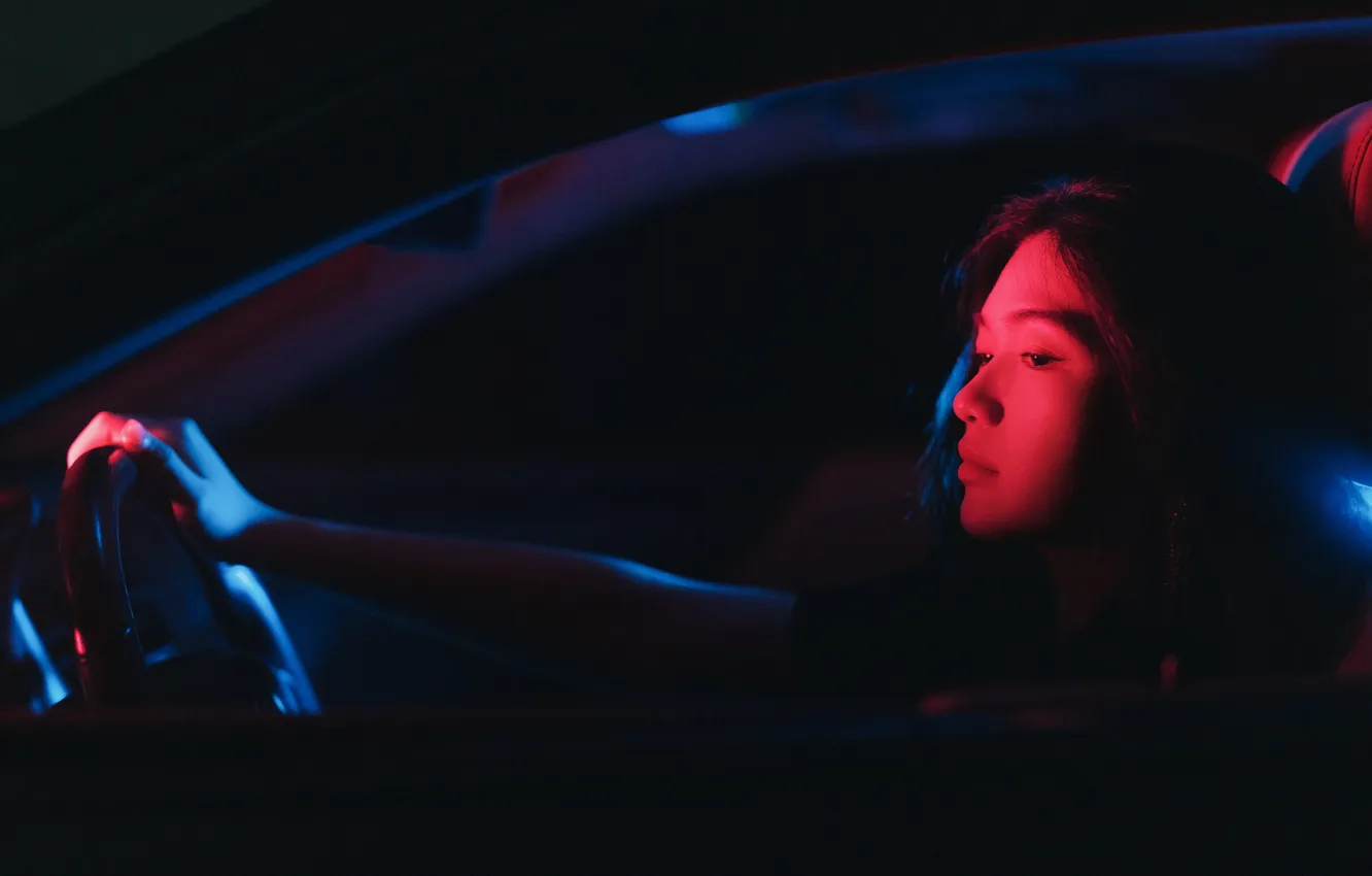 Фото обои Car, Beautiful, Asian, Model, Night, Woman, Pretty, Drive