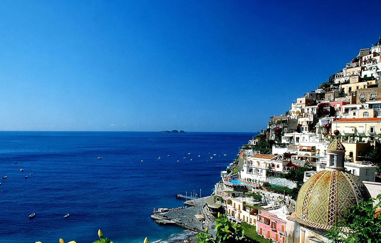 Фото обои море, город, Италия, Amalfi