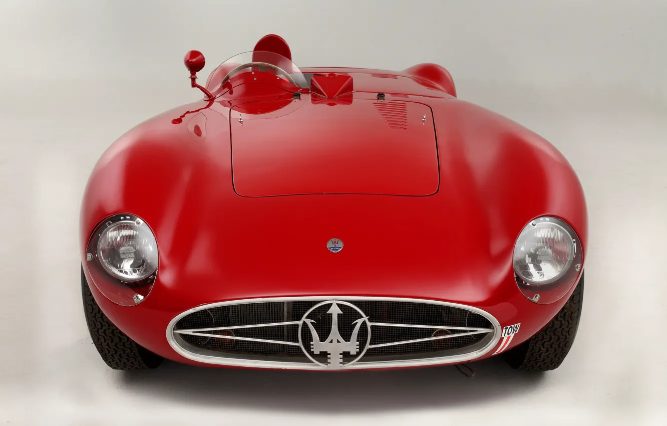 Фото обои Maserati, Фары, Classic, Classic car, 1955, Значок, Sports car, Радиаторная Решетка