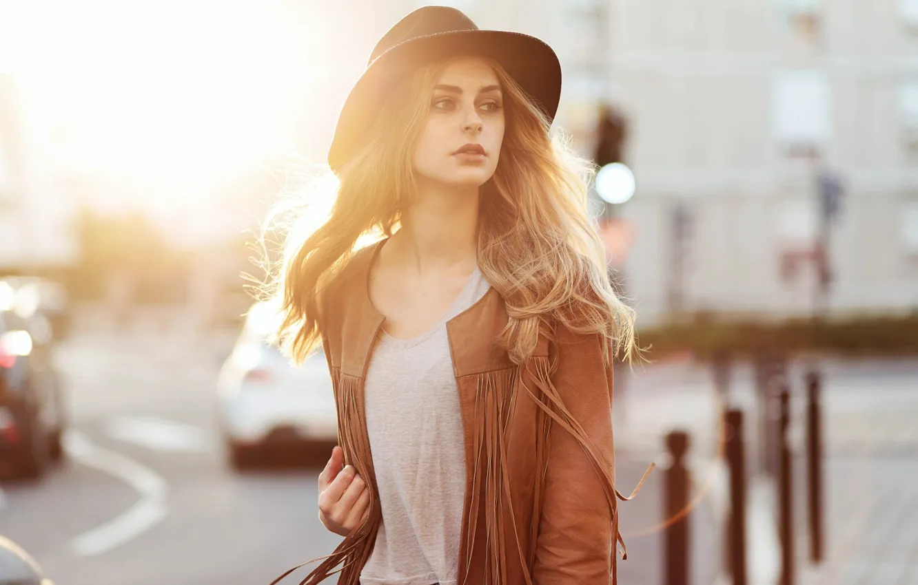 Фото обои girl, Model, long hair, hat, photo, bokeh, face, blonde
