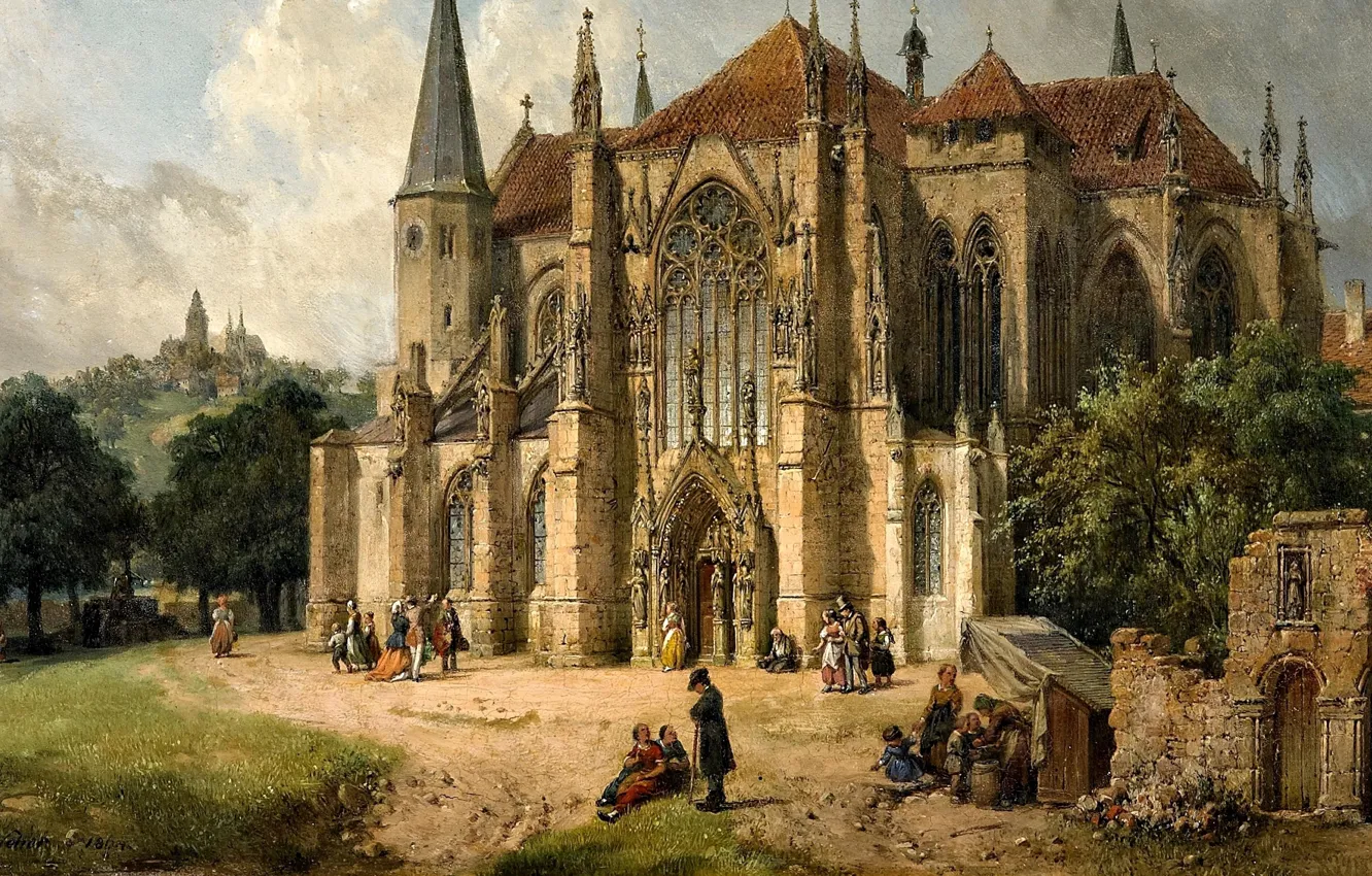 Фото обои картина, живопись, painting, 1864, Майкл Неер, Michael Neher, Wimpfen im Thal