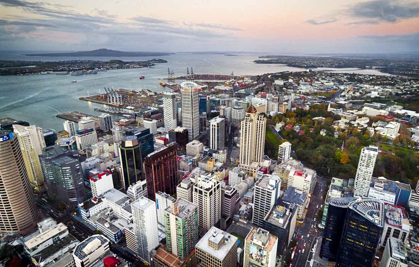 Фото обои дома, панорама, залив, новая зеландия, New Zealand, Auckland, улицы, квартал