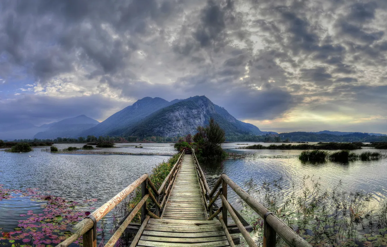 Фото обои пейзаж, мост, Italy, Lombardy, Clusane sul Lago