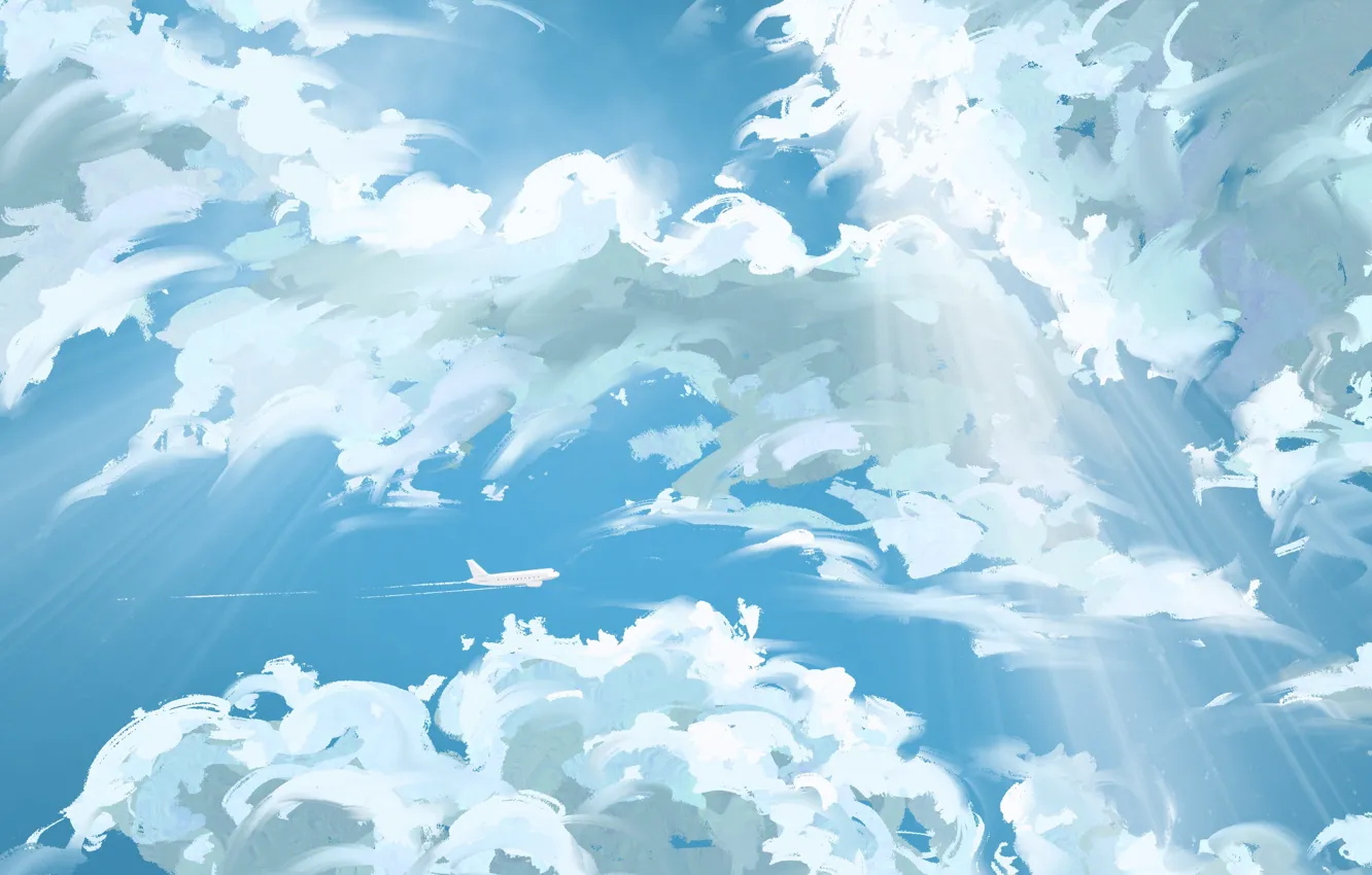 Фото обои небо, облака, самолет, by Fangpeii