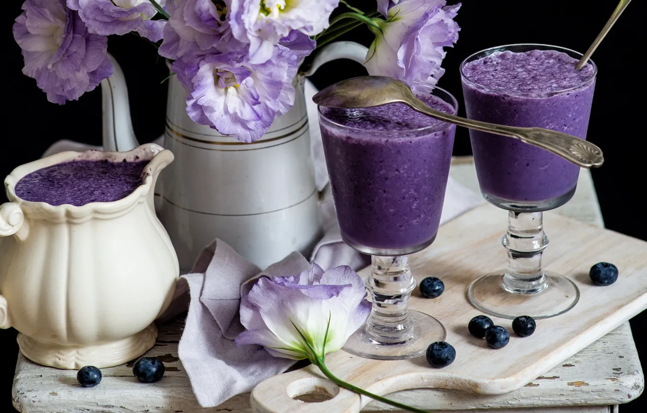 Фото обои цветы, черника, десерт
