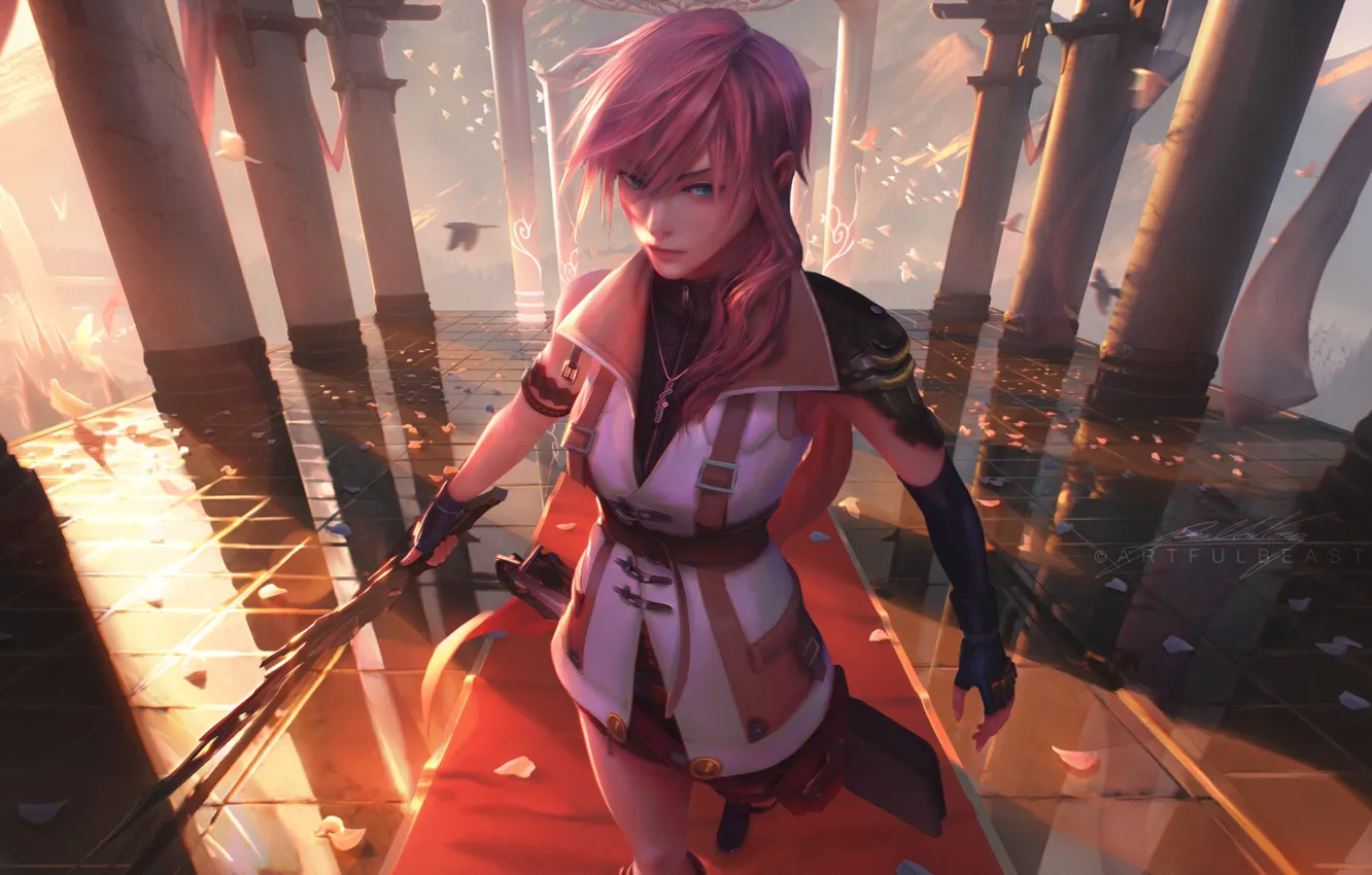 Фото обои взгляд, девушка, Final Fantasy XIII, Lightning