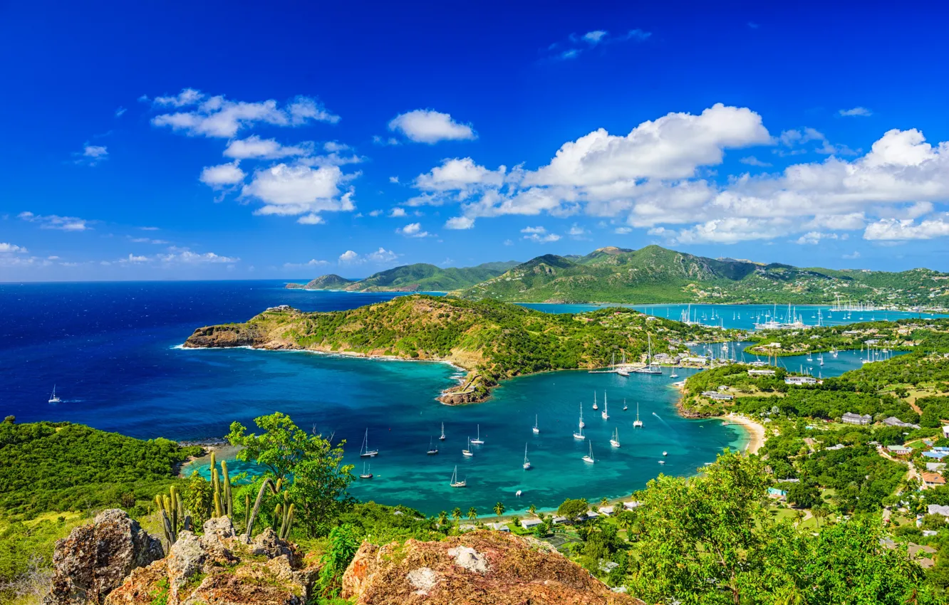 Фото обои море, острова, яхты, Карибы, Антигуа и Барбуда