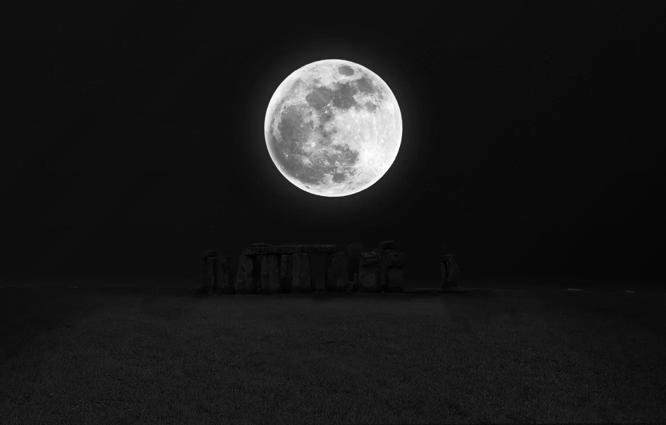 Фото обои ночь, тьма, луна, Стоунхендж, moon, stonehenge