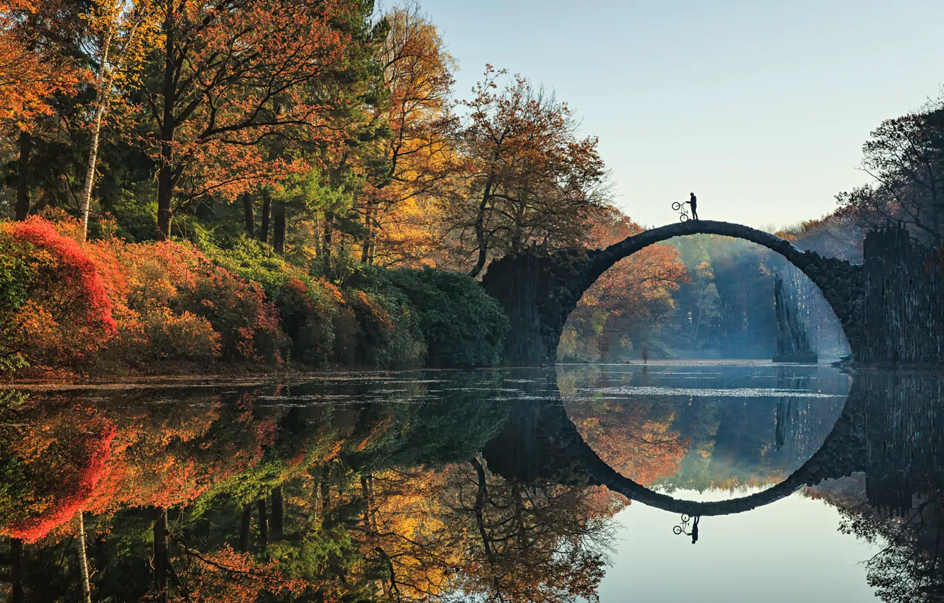 Фото обои осень, мост, Германия, Bridge, Germany, autumn, eastern, Rakotz
