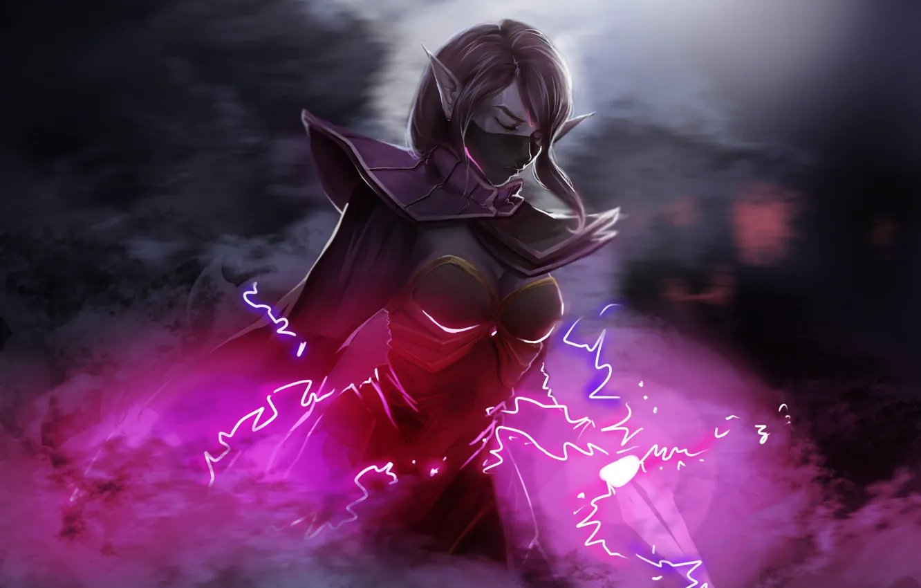 Фото обои тьма, маска, арт, дота 2, artwork, dota 2, Lanaya, Templar Assassin