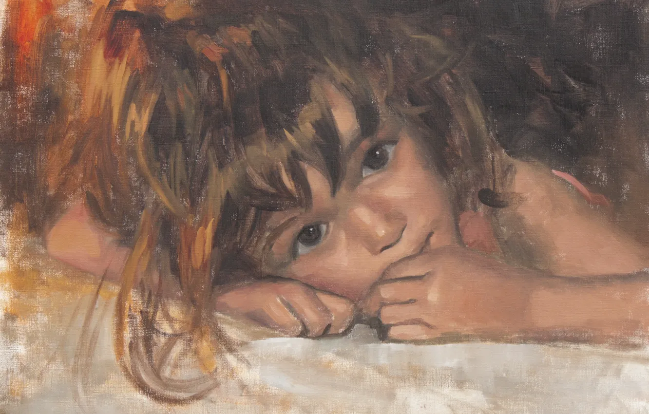 Фото обои взгляд, лицо, ребенок, девочка, живопись, Laurent Botella